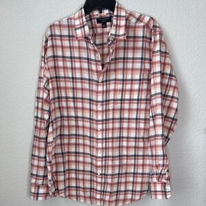 Banana Republic Standard Fit Button Down Plaid Casual Shirt Red Gray size Large